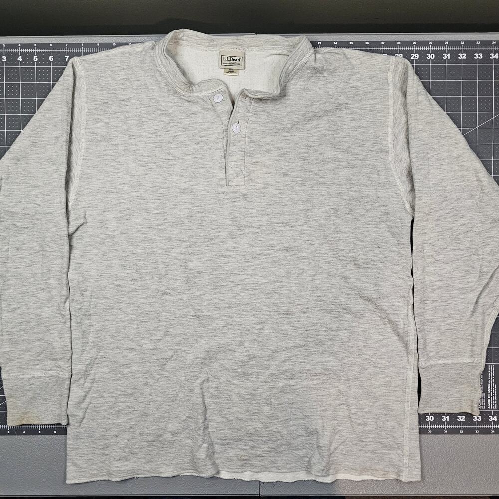 LL Bean Wool Blend Henley Large Gray Two Layer Cotton Lined Thermal Workwear